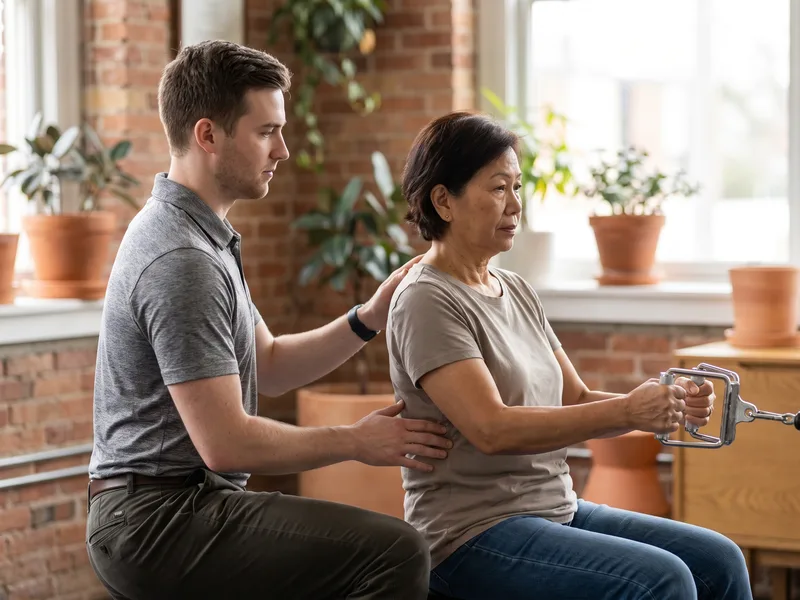 Physical therapists collaborating during a treatment session